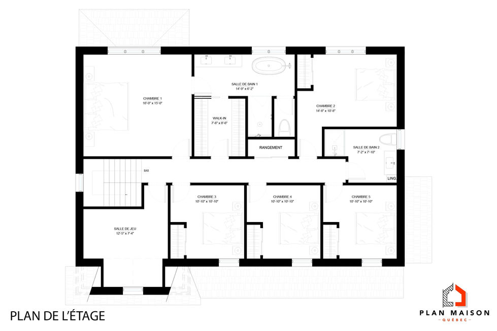 plan étage maison familiale classique 5 chambres salle de bain salle de jeux
