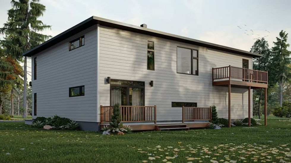 Vue arrière d’une maison contemporaine à deux logements