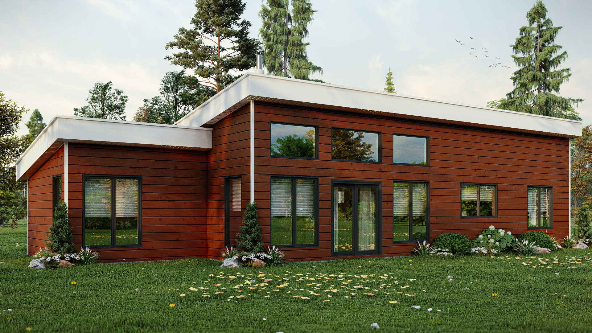 Plan de maison avec 3 chambres de plain-pied sans garage - Extérieur arrière