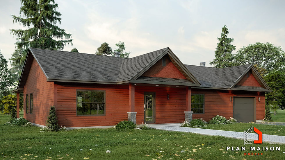 Plan de maison de plain-pied avec 2 chambres et garage - Extérieur avant