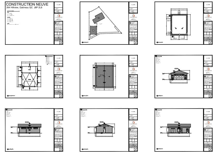 plans architecturaux bâtiment secondaire contemporain avec détails de construction
