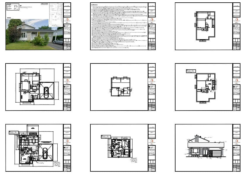 Plans de réaménagement maison à paliers avec modifications du sous-sol, rez-de-chaussée et étage