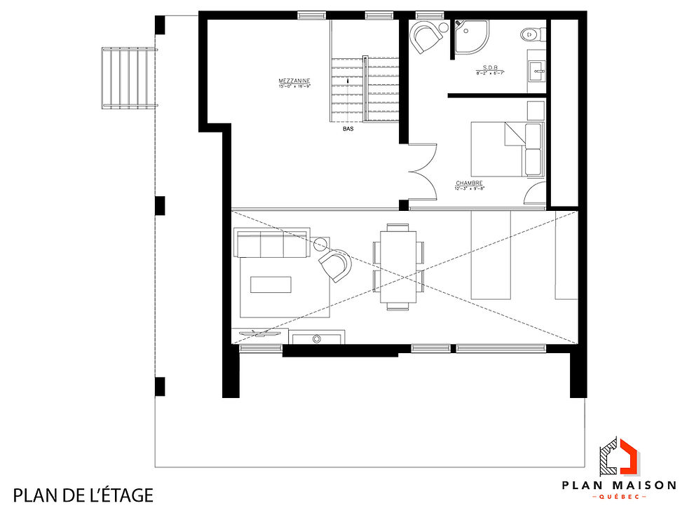 Thumbnail: Plan de maison avec mezzanine ouverte - Plan de la mezzanine