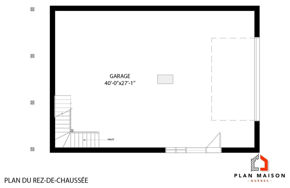 plan garage double 40x27 avec escalier vers mezzanine