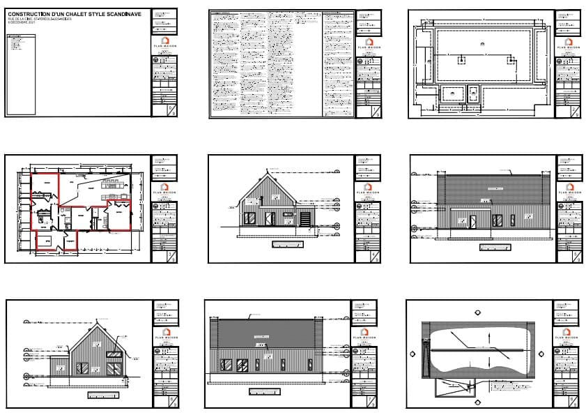 Plans de construction d'un chalet contemporain en bois avec garage intégré