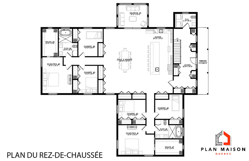 Thumbnail: Plan de grande maison familiale - Plan du rez-de-chaussée