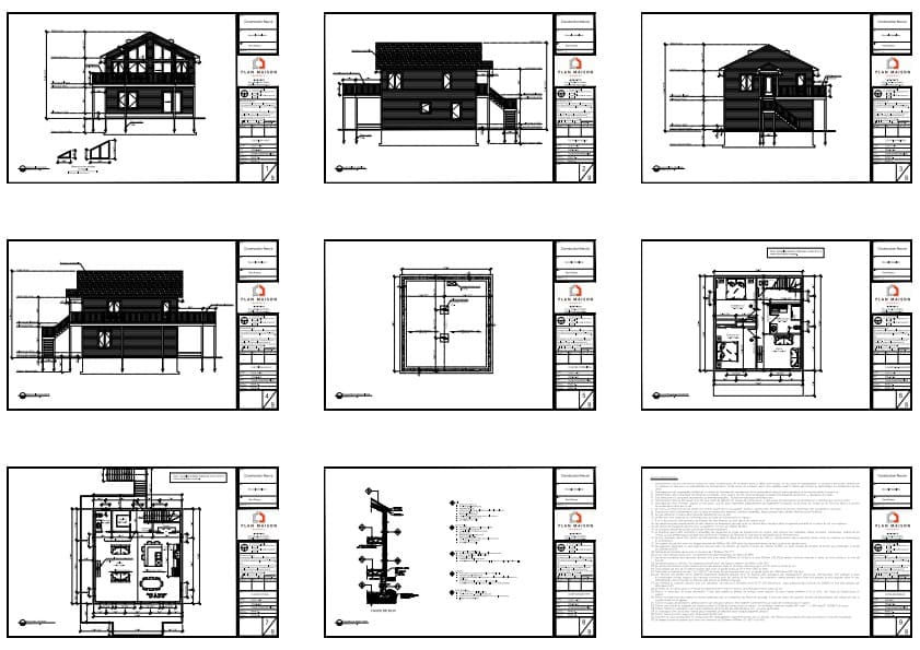 plans techniques chalet moderne sur pilotis élévations