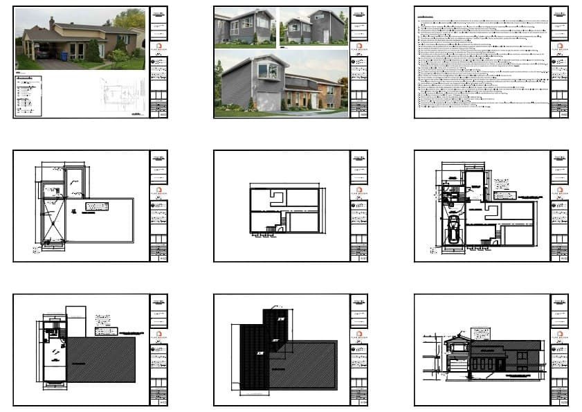 Plans techniques pour agrandissement maison avec garage à étage et véranda