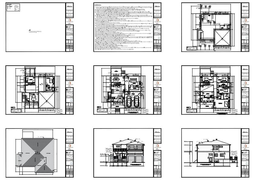 Plans techniques maison contemporaine avec garage double et sous-sol aménagé