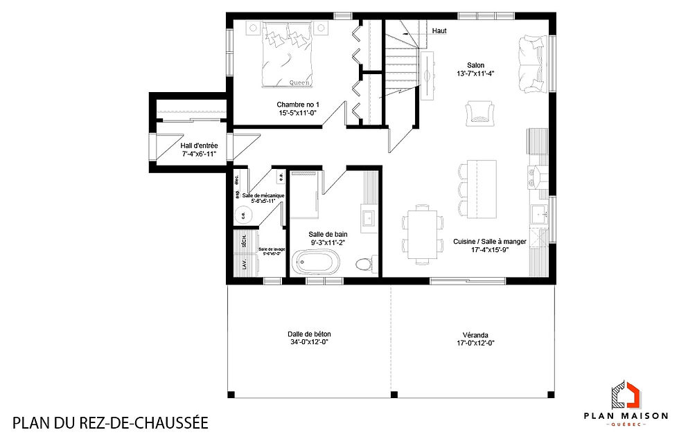Miniature : Plan de maison de 2 chambres et salon - Plan du rez-de-chaussée