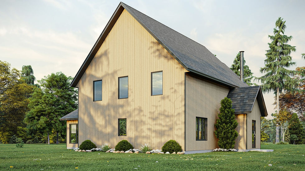 Plan de maison scandinave avec pièce 4 saisons - Extérieur arrière