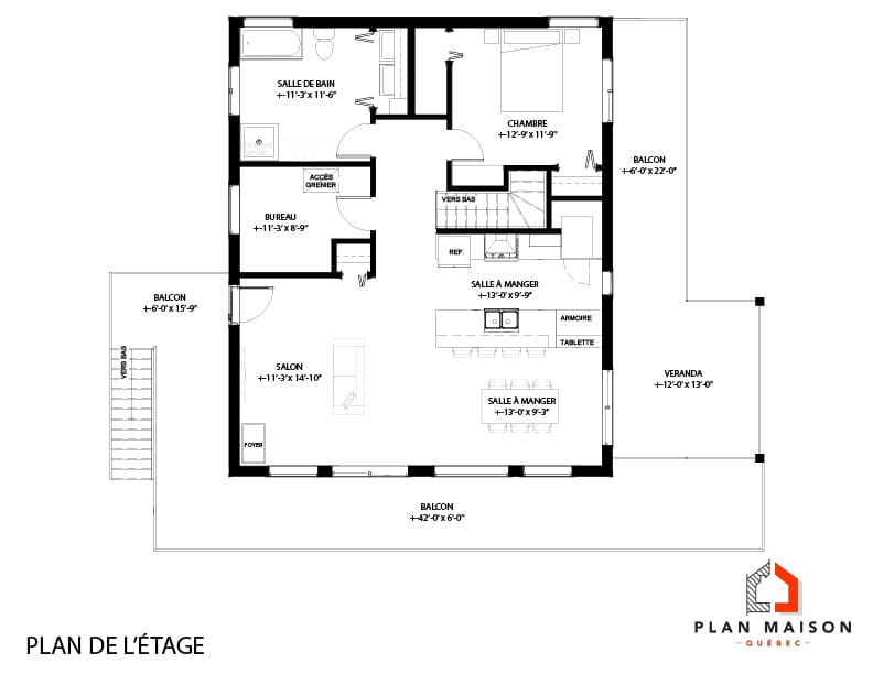 Thumbnail: Plan de maison cottage avec garage - Plan de l'étage