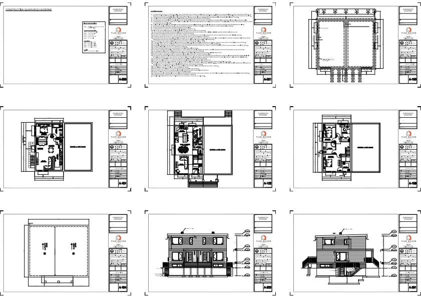 plan quadruplex contemporain complet élévations et détails techniques