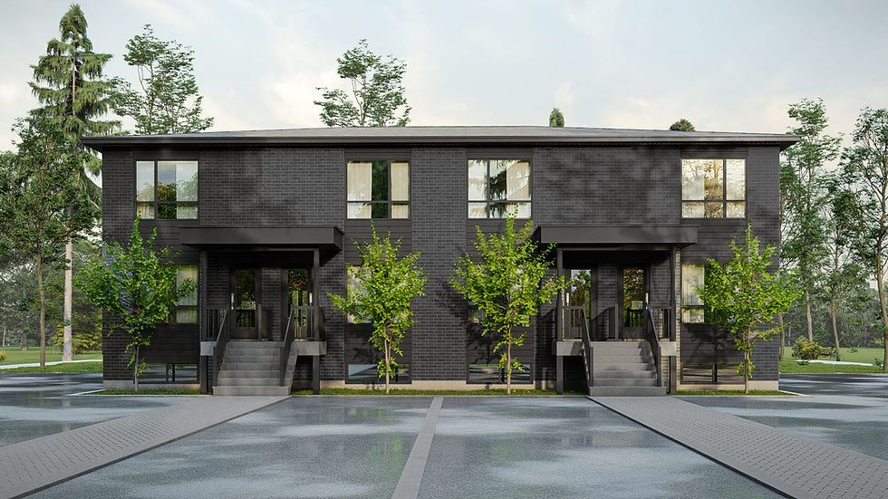 Plan de quadruplex en rangée moderne - Extérieur avant