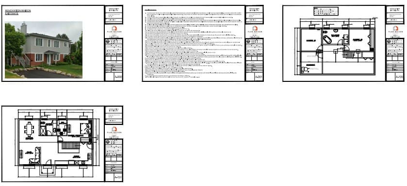 Notes techniques du plan de rénovation intérieure de maison pour les travaux au sous-sol et au rez-de-chaussée.
