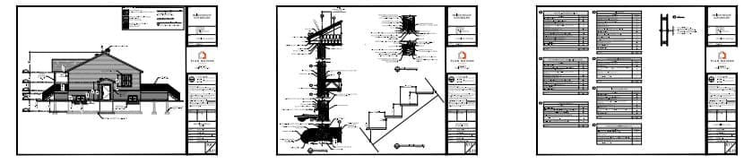 Détails structuraux pour plan de bungalow avec sous-sol fini et bureau incluant coupes techniques