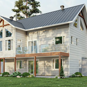 chalet moderne balcon arrière grandes fenêtres bois