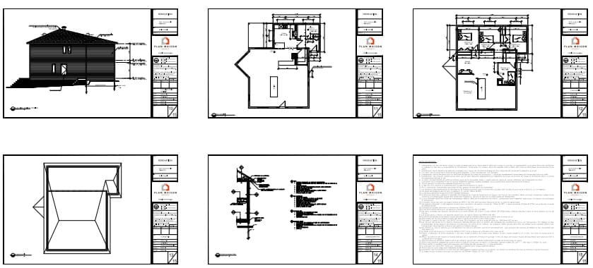 Plans de construction d'un agrandissement de maison comprenant une cuisine agrandie et trois nouvelles chambres.