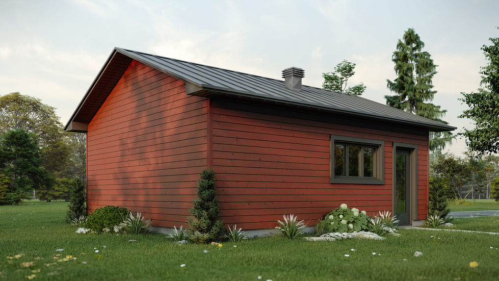 garage bois 20x24 vue arrière revêtement horizontal toiture deux versants