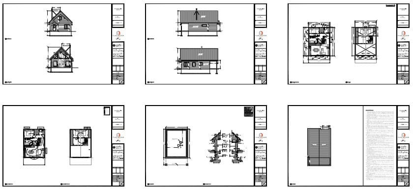 Plans techniques d’un refuge scandinave en bois conçu pour un terrain nature