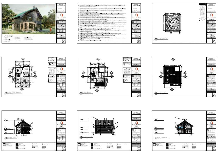 dessins techniques plan de maison moderne 2 étages complet construction