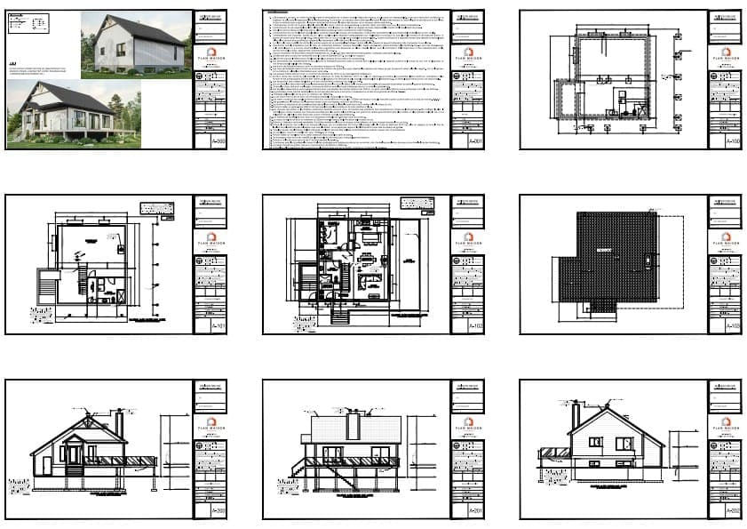 Plans techniques d’une maison farmhouse avec sous-sol aménagé au Québec