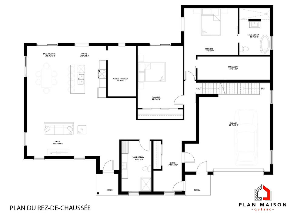 Miniature : Plan de maison avec garage sur le côté - Plan du rez-de-chaussée