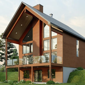 chalet contemporain bois fenestration hauteur plafond cathedrale