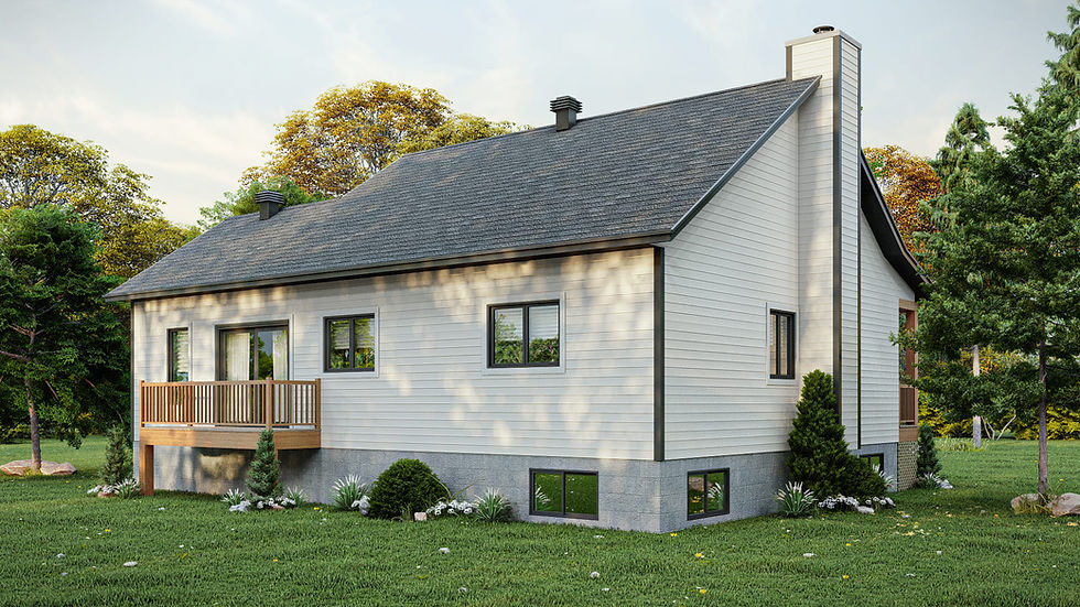 Plan de maison farmhouse plain-pied avec sous-sol fini - Extérieur arrière