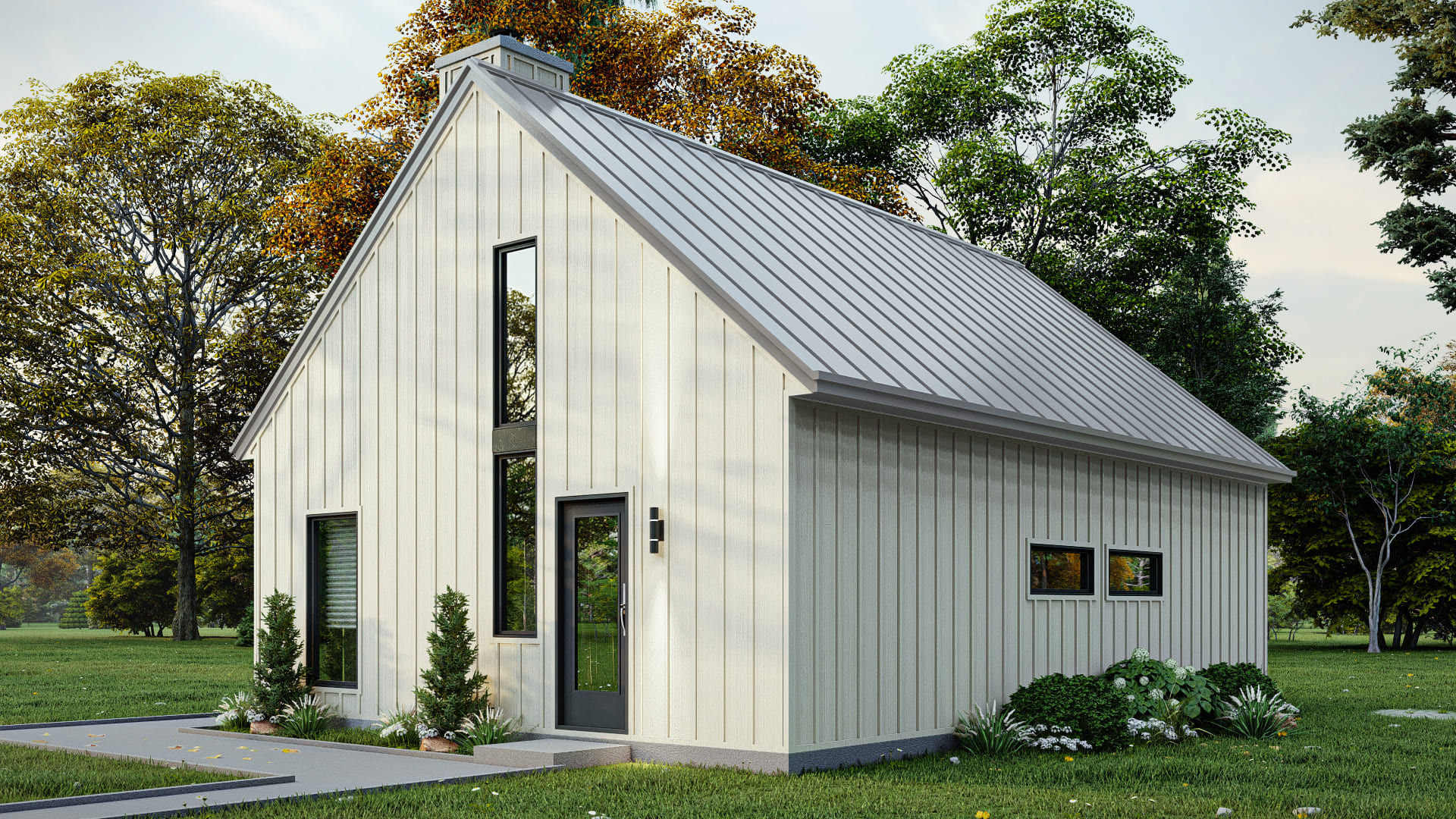 Plan de petite maison barnhouse 2 chambres - Extérieur avant