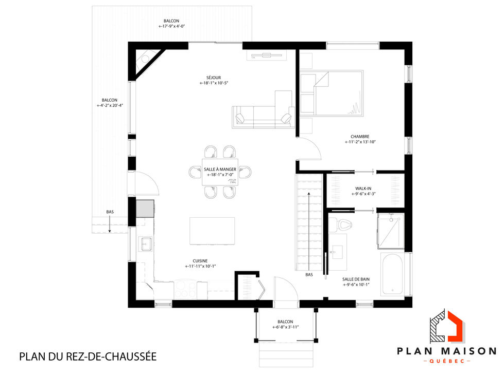 plan de chalet contemporain à pignon rez-de-chaussée aire ouverte