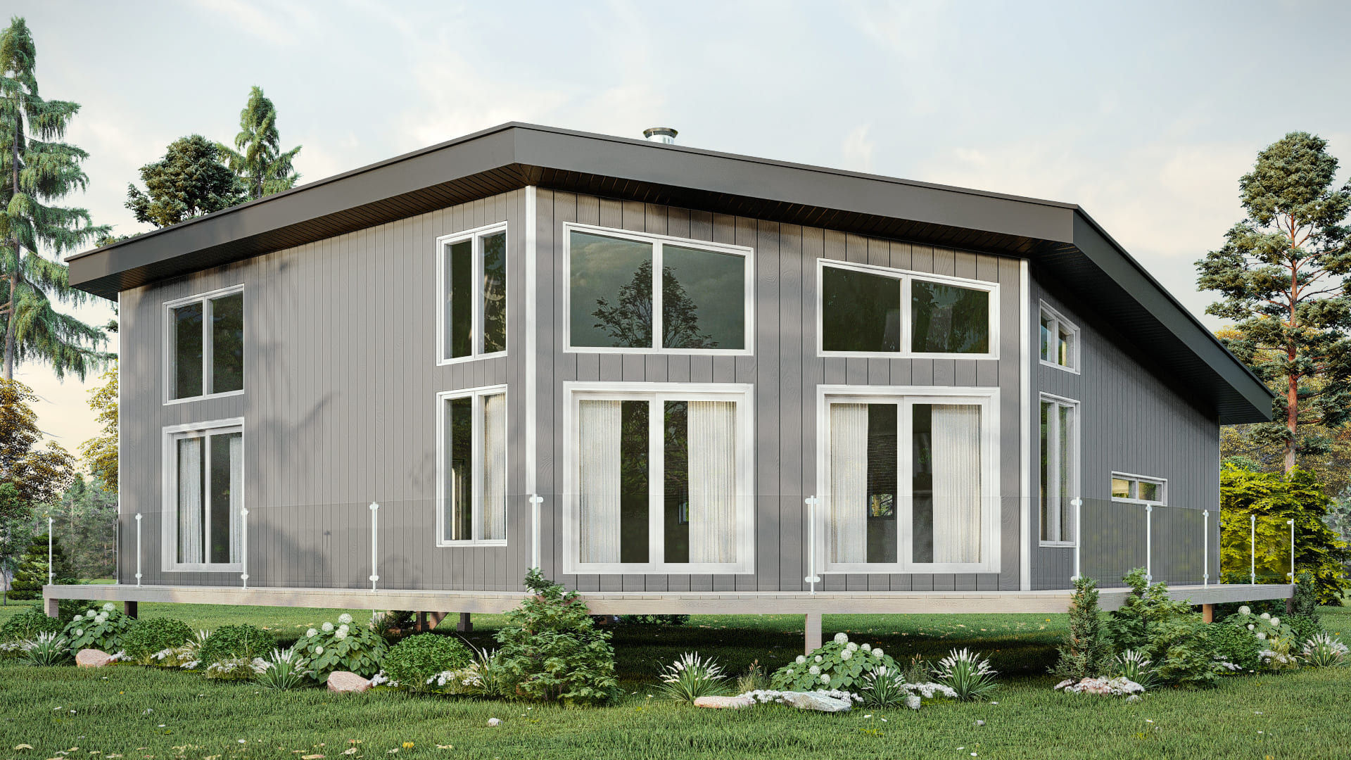 Plan de maison rustique à toit monopente - Extérieur avant