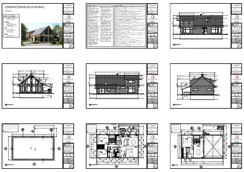 Plans techniques complets d’un chalet scandinave 3 chambres avec mezzanine