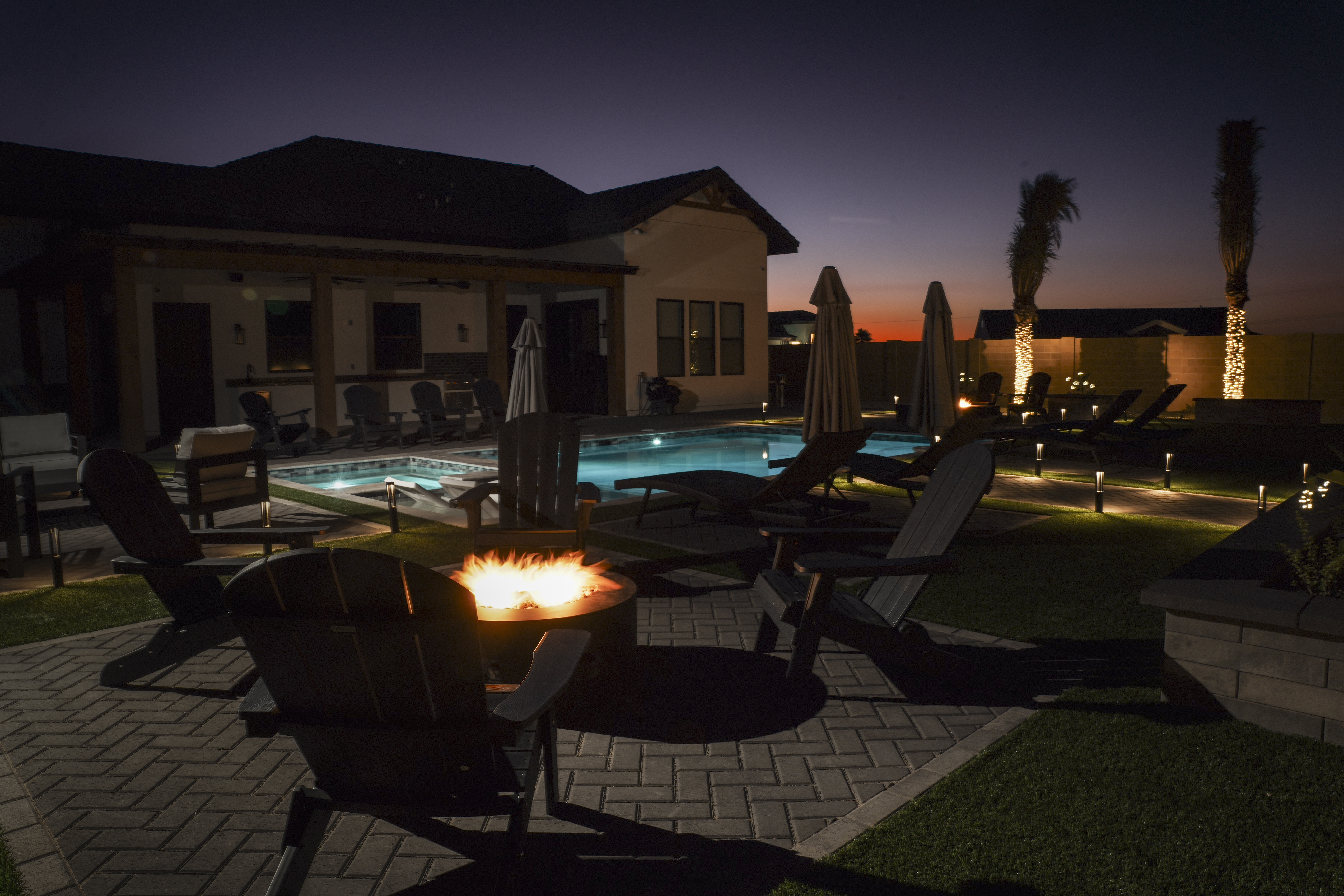 Back Yard with Fire Pit and Pool