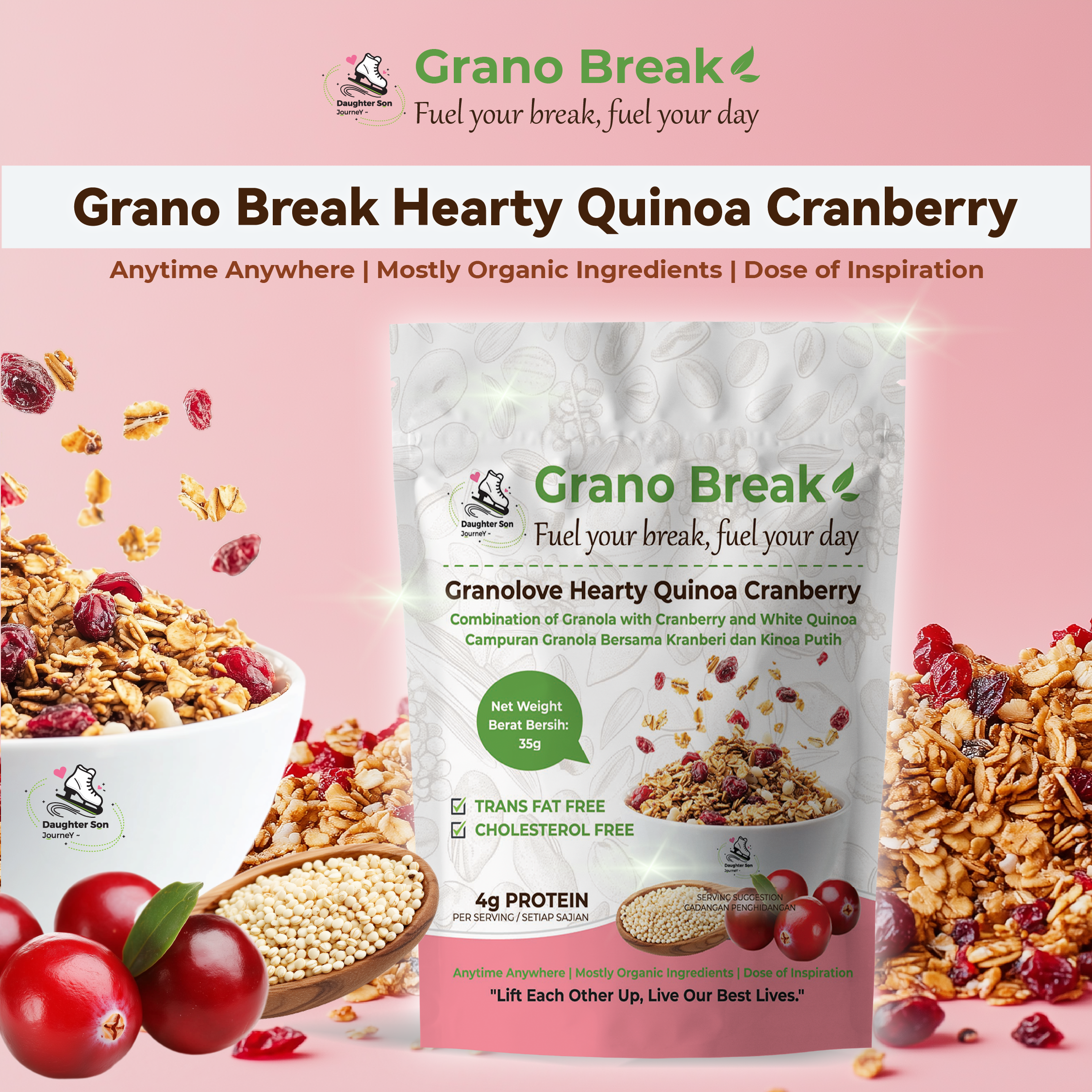 Grano Break Hearty Quinoa Cranberry 35g - Single Pack