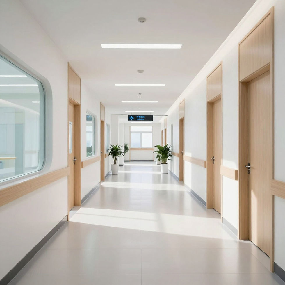Finished medical facility corridor built out by Antero Services for outpatient procedure space in Texas