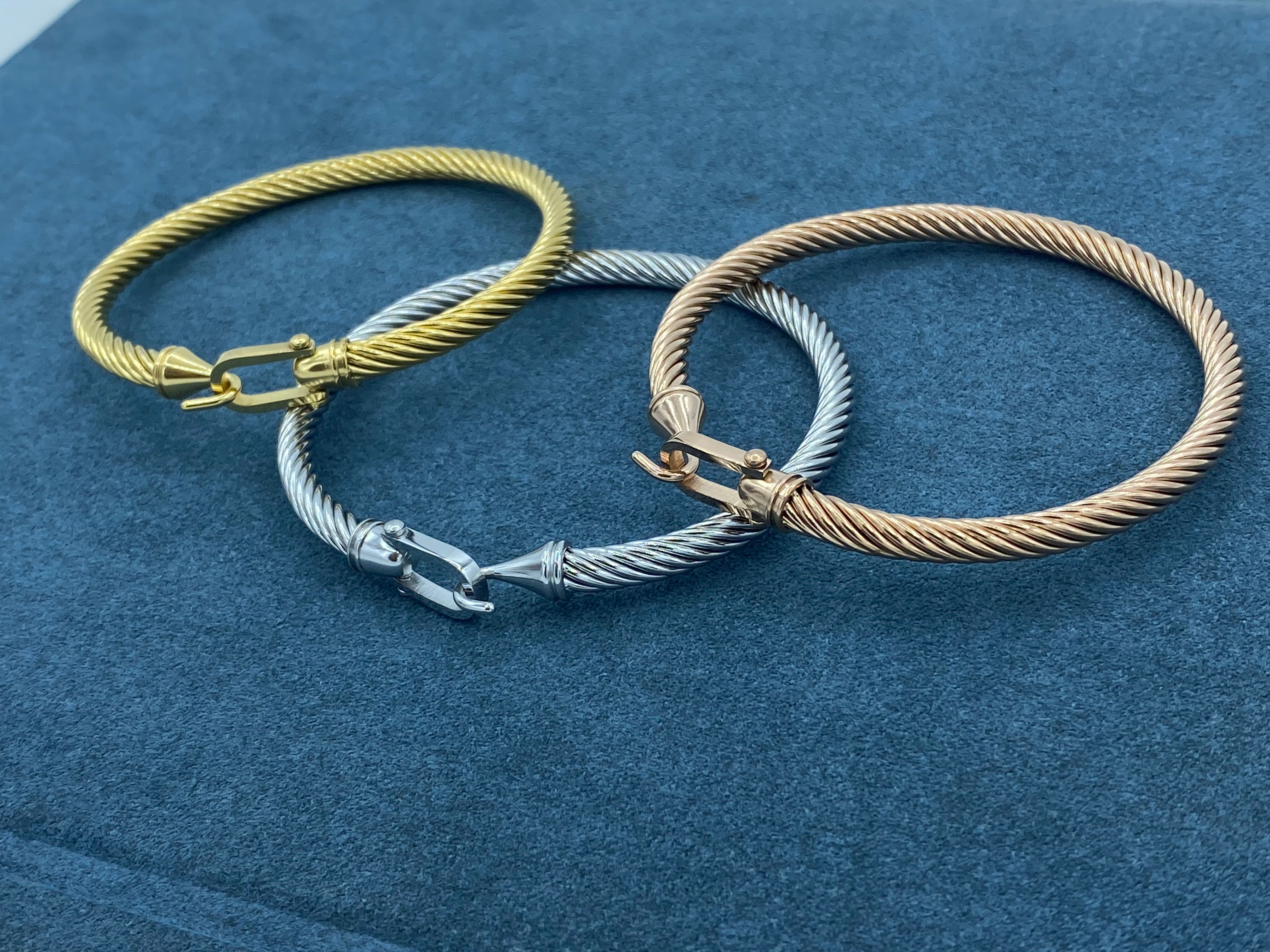 Solid 18K Gold Filled Classic Cable Twist Bangle Bracelet