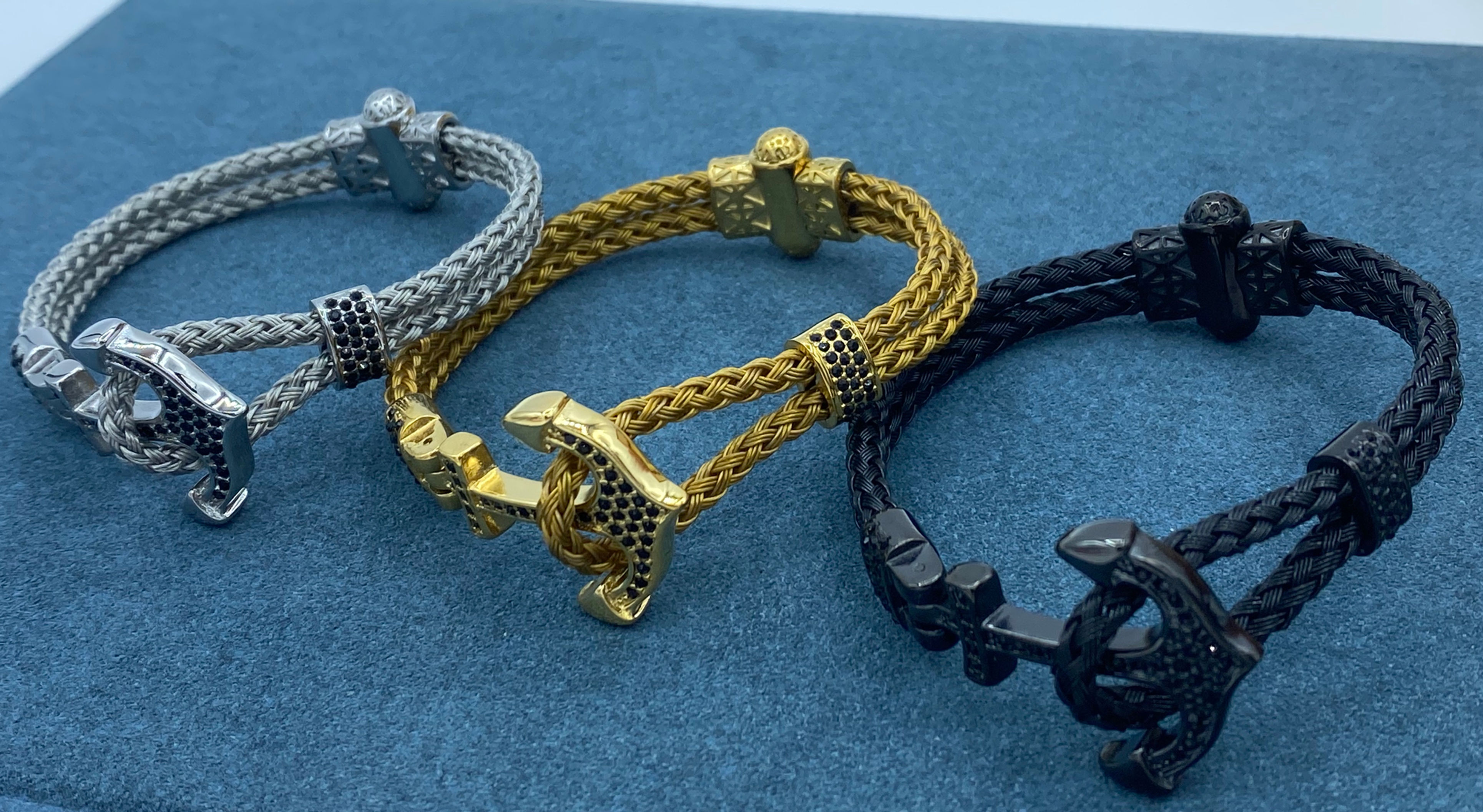 Mens Luxury Anchor Inlaid Crystals Adjustable Bracelet