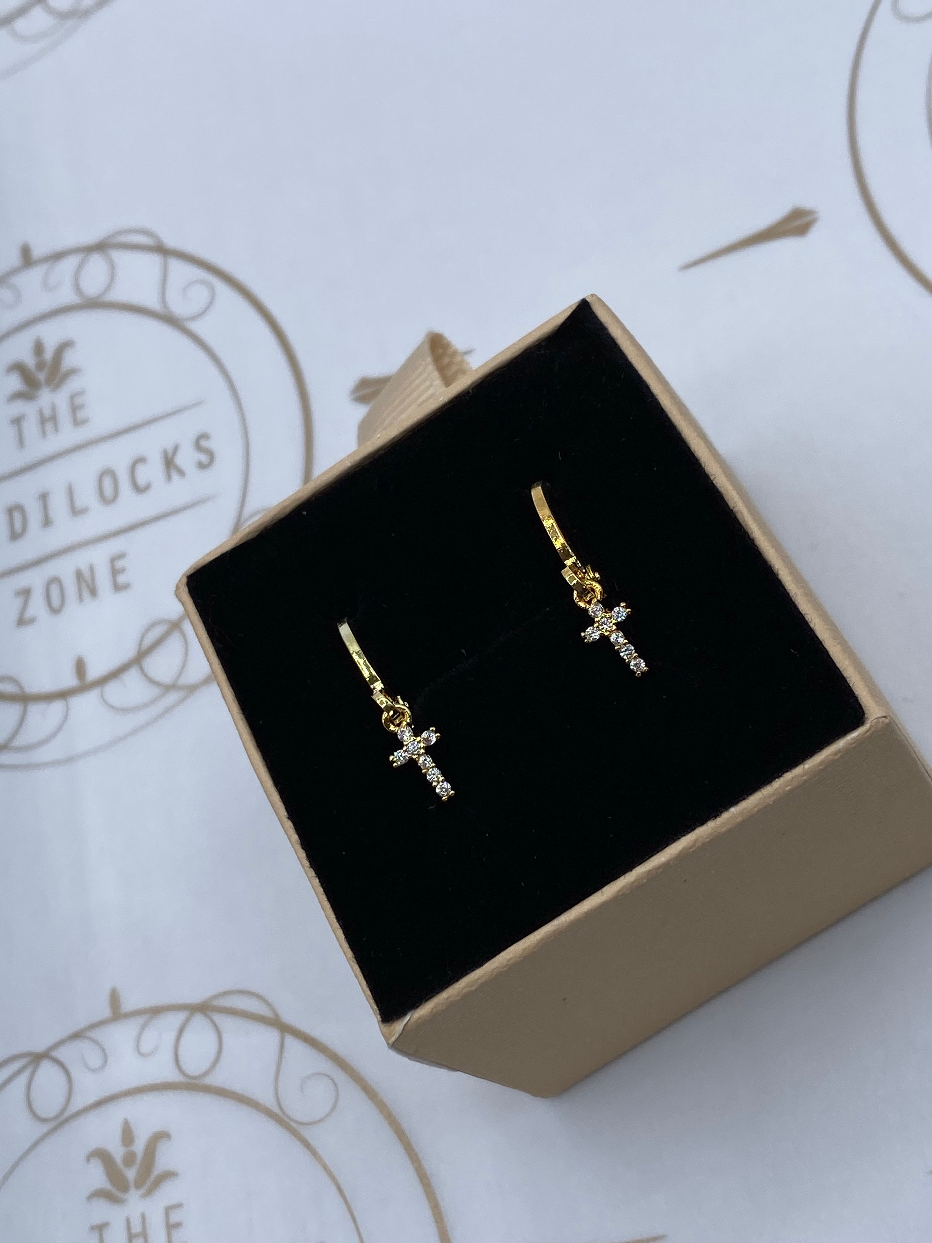 Cross Diamond Dangle Earrings 18k Gold Plated
