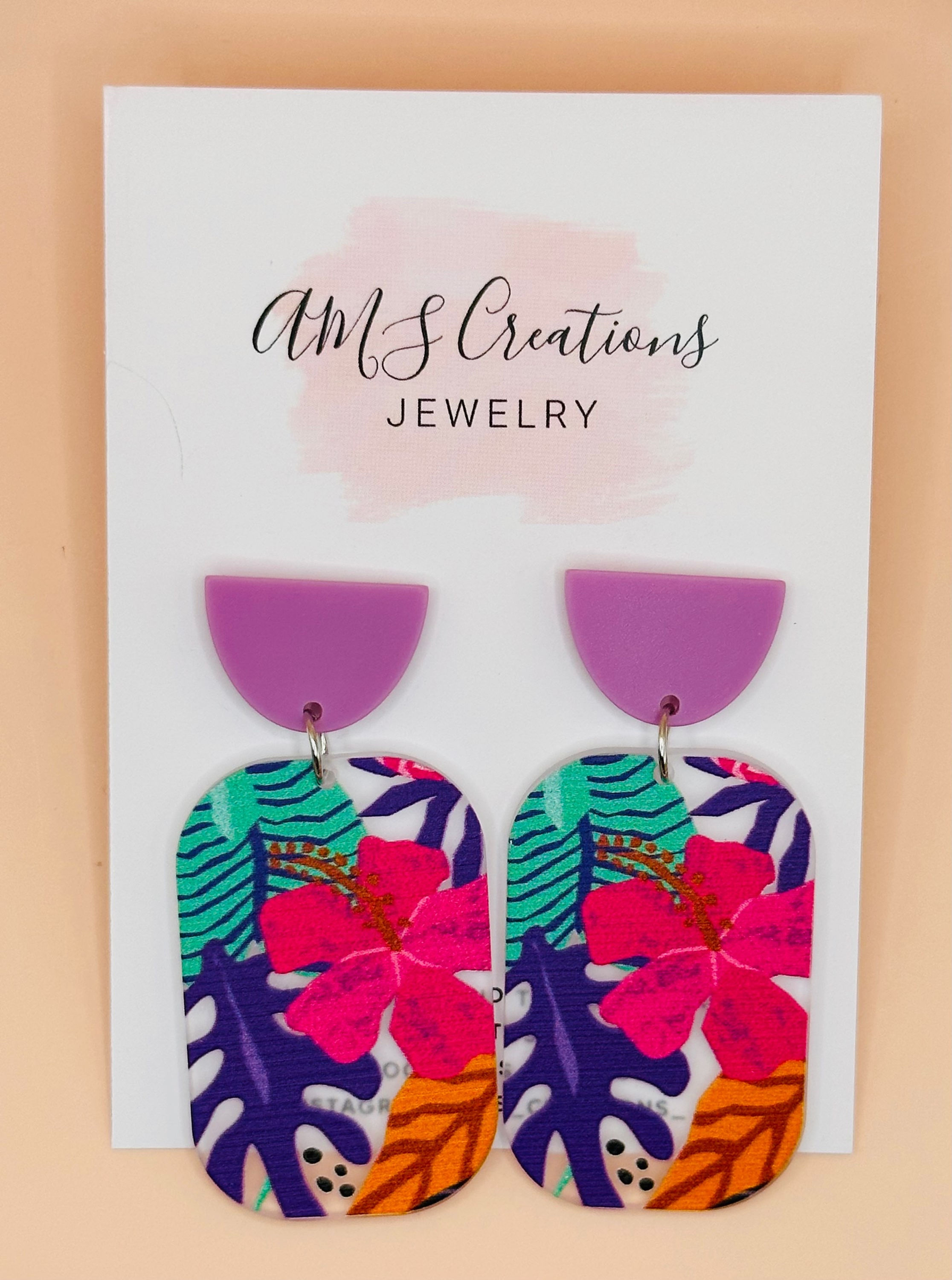Purple floral drop earrings 