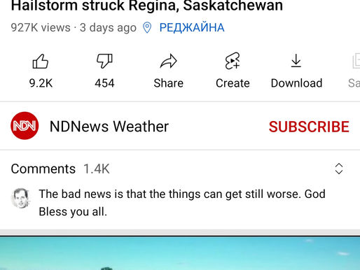 Apocalypse of Stones in Canada! 🚨 Hailstorm struck Regina, Saskatchewan"
https://youtu.be/gGz5tpi