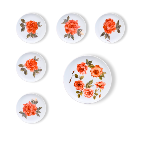 Thumbnail: Rose Design Hand-Painted Porcelain Small Plate — Single or Full Set Option