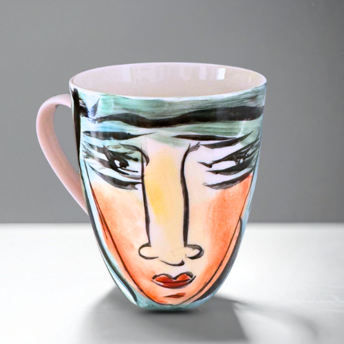 Abstract Face Art Porcelain Mug – Hand-Painted
