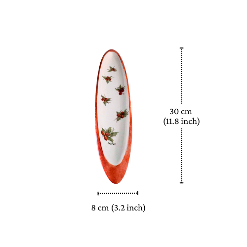 Thumbnail: Oval Serving Plate – Hand-Painted Porcelain with Holly Berry Design