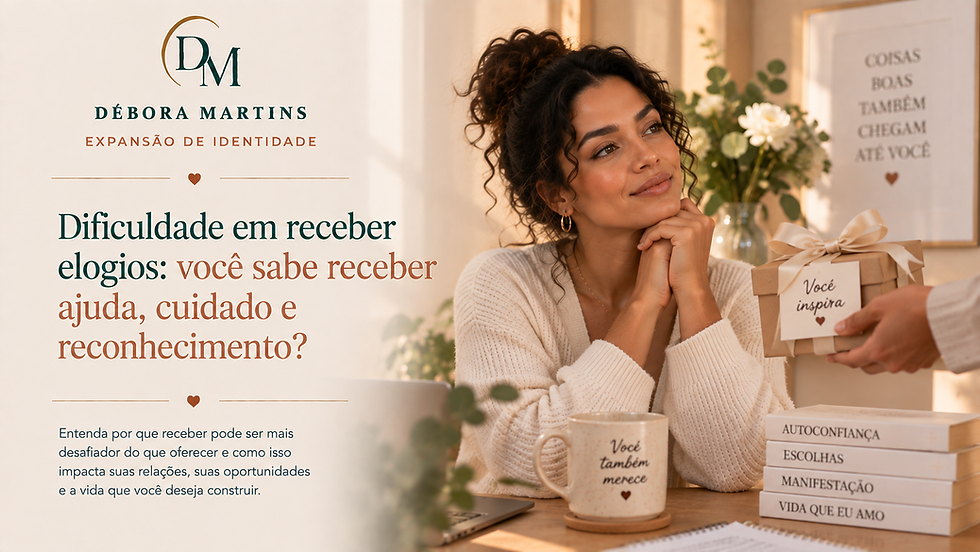 Mulher recebendo um gesto de cuidado e reconhecimento enquanto reflete sobre merecimento, dificuldade em receber elogios, ajuda e coisas boas.