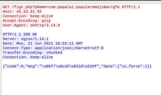 Facestealer malicious C2 communication from infected app