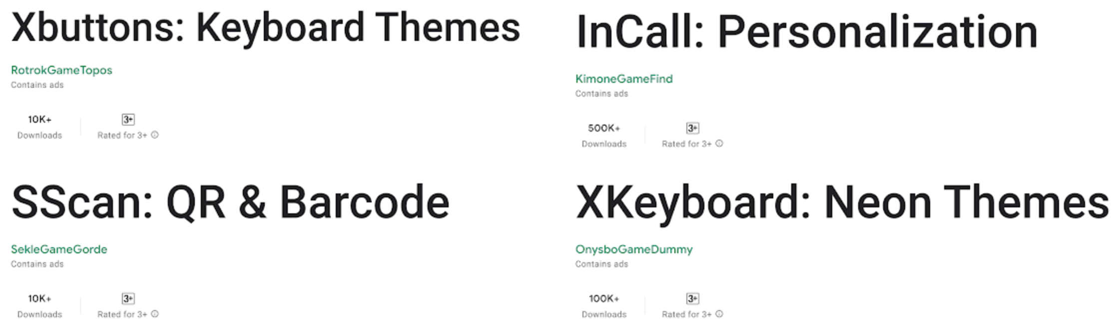 HiddenAds malware app icons on device
