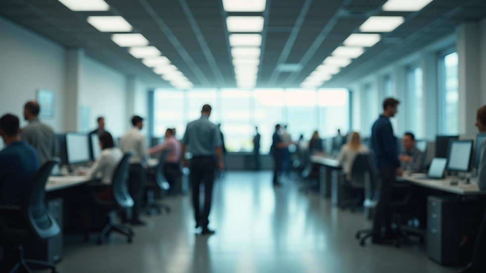 Wide angle view of a busy office environment