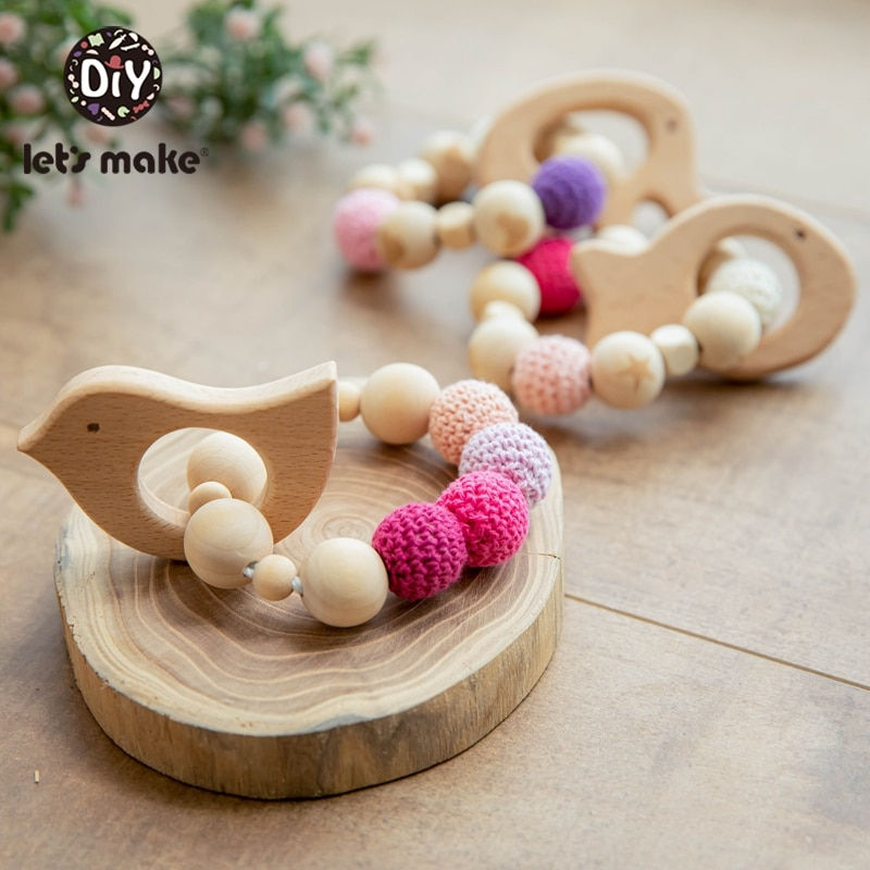 Thumbnail: Let's Make 1PC Wooden Teether Hedgehog Crochet Beads Wood Crafts Ring Engraved