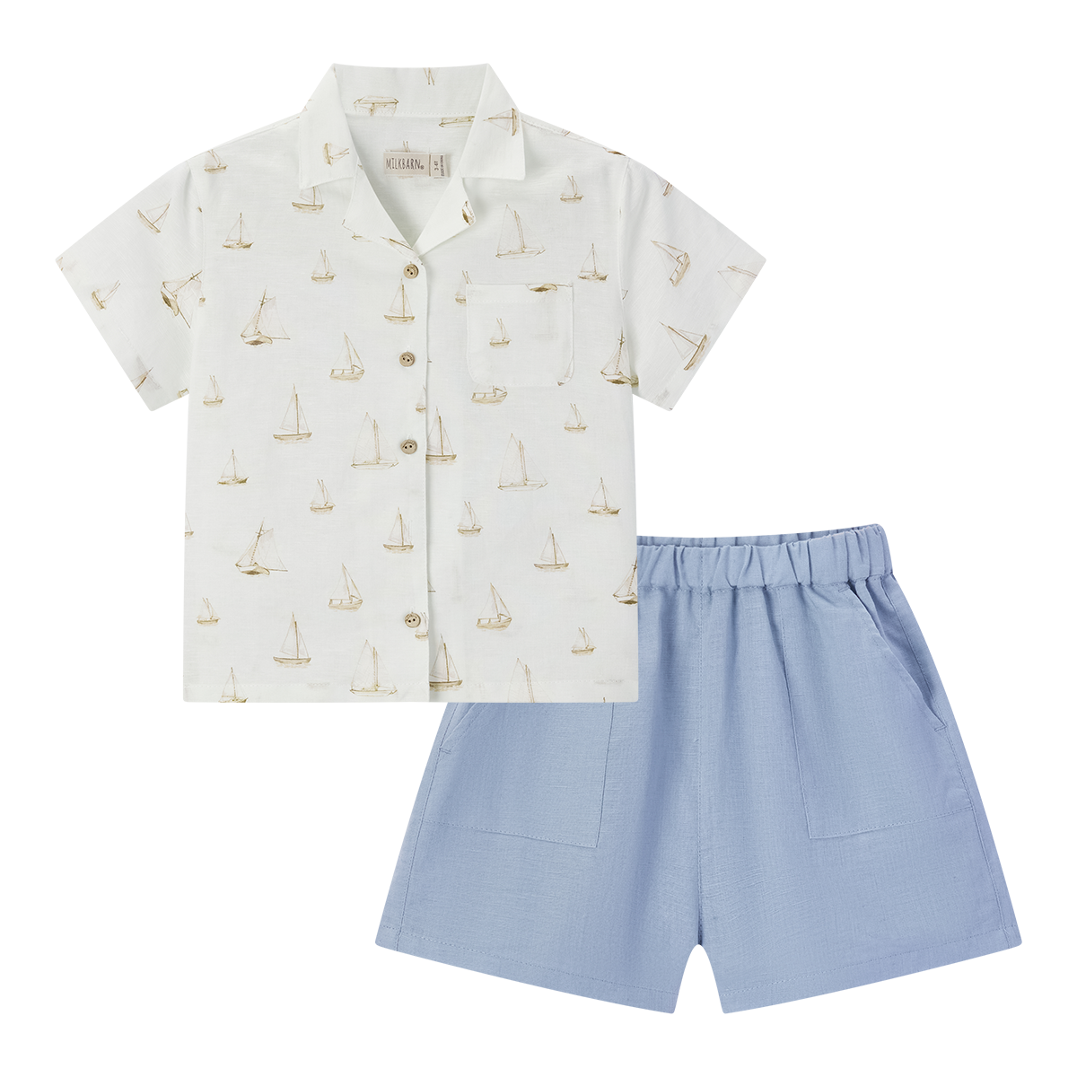 Milkbarn Sailboat Melody Linen Button-Up Shirt & Shorts Set